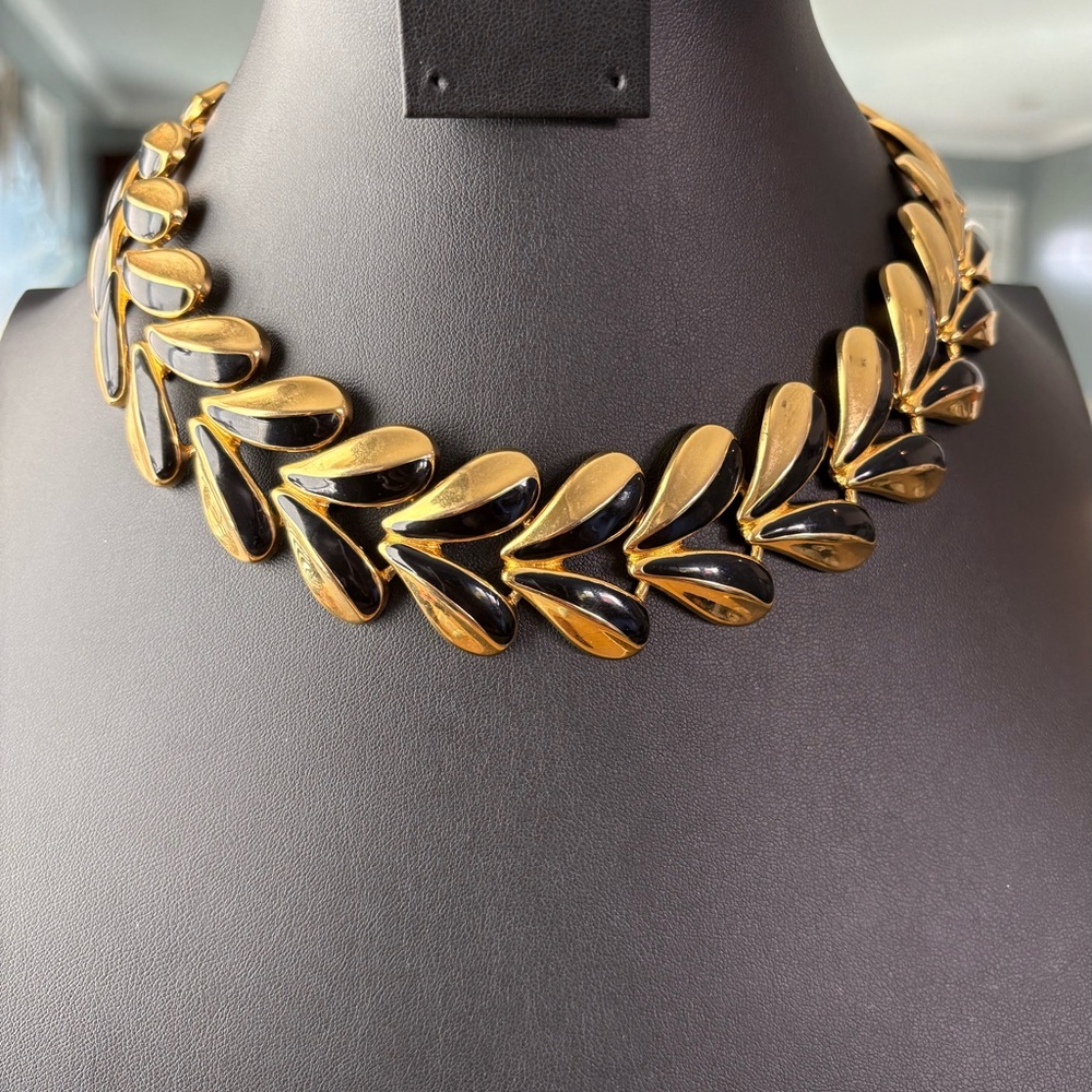 Statement Gold and Black Leaf Necklace